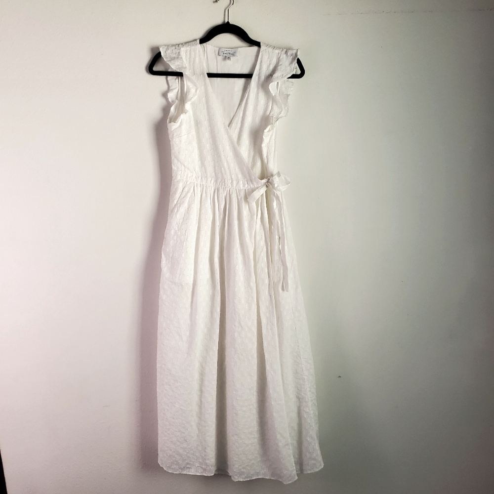 & Other Stories Eyelet Cotton Dobby Midi Wrap Dress Women's 4 White Cottagecore
